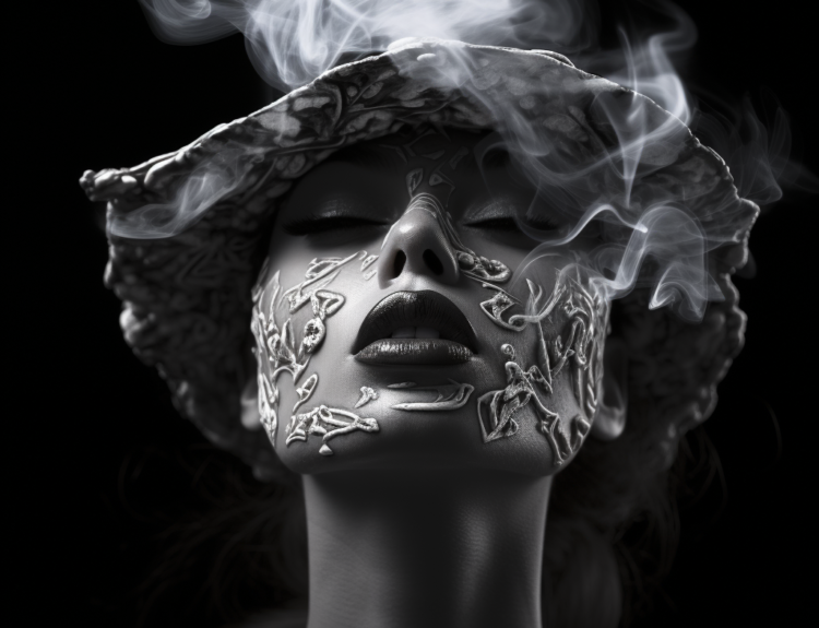 kobieta wydmuchująca dym z papierosa